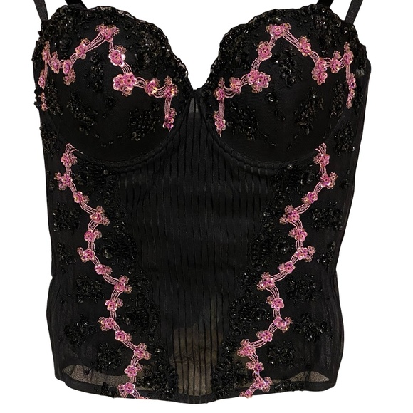 Marciano Other - Marciano Black Beaded Pink Sequin Feminine Holiday Lace Corset Bustier.Size 34DD